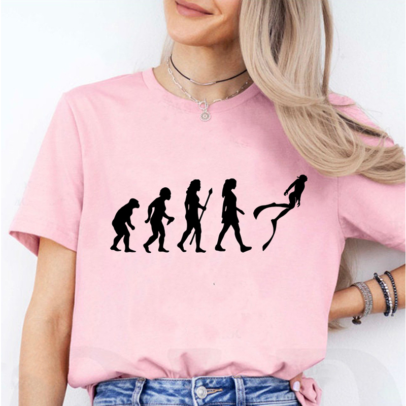 Women Fashion Evolution - Zabawna ewolucja nurkowania damska koszulka z