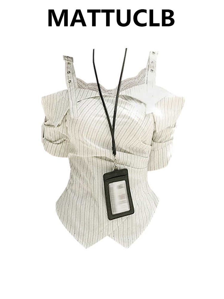 Women'S Y2K Fashion Aesthetic - Damska koszula w paski z krótkim