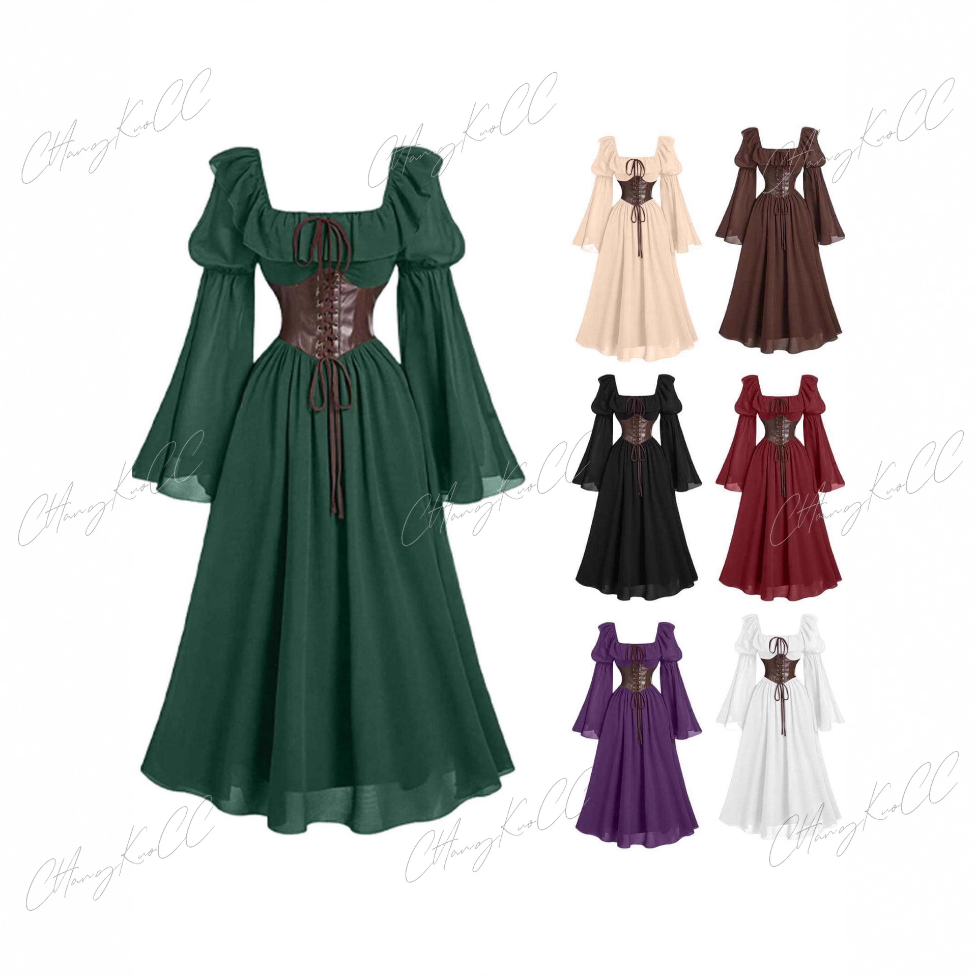 Women'S Fashion Renaissance Period - Sukienka damska z bufiastymi rękawami, w