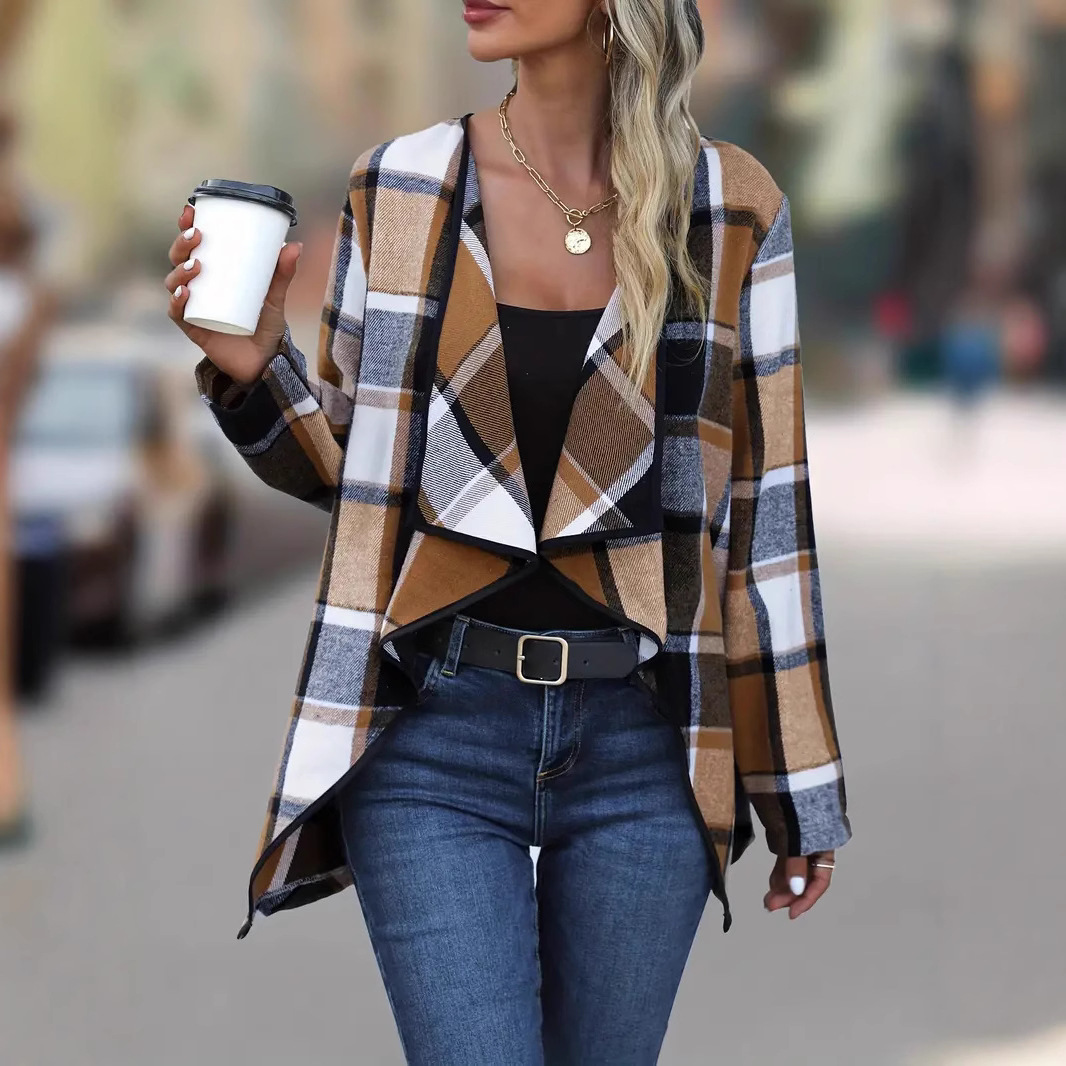 Women'S Fashion Jackets Amazon - Kardigan w kratę z kontrastowymi kolorami,
