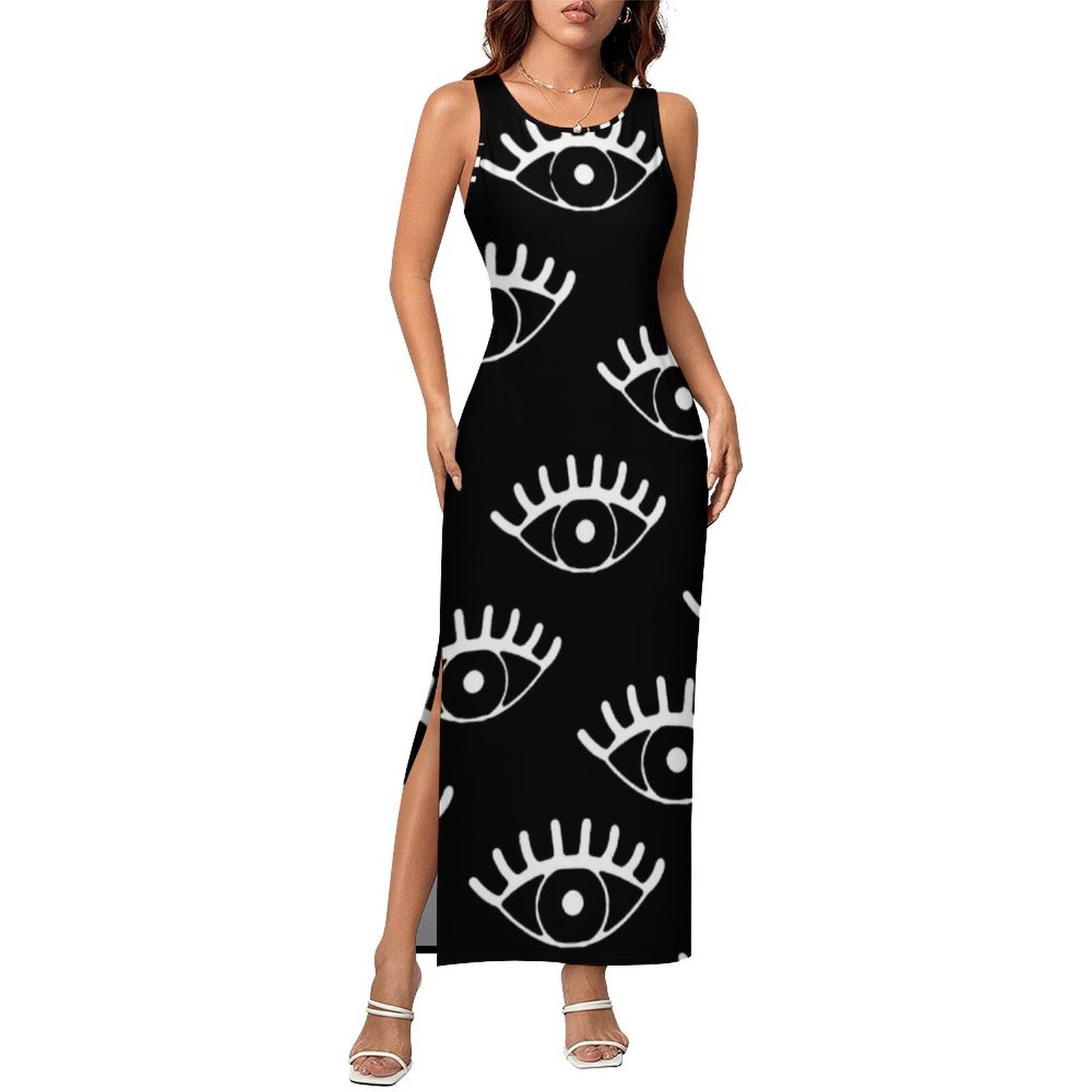 Women Fashion Vector - Sukienka bodycon z białymi oczami, letnia,