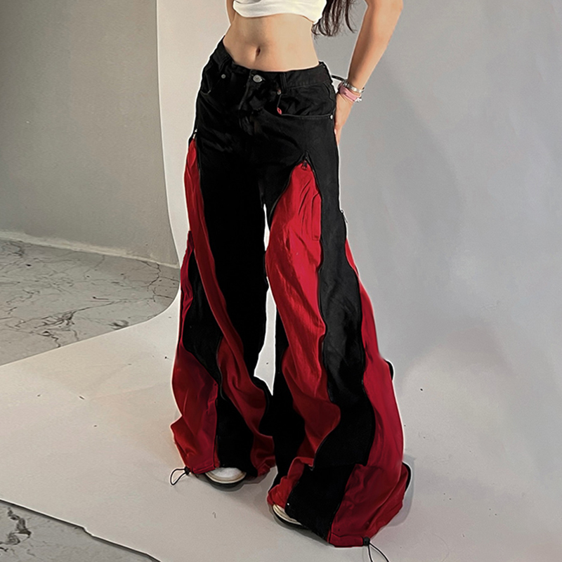 Ciemne spodnie patchworkowe z  – Mom Jeans Women recenzja i cena