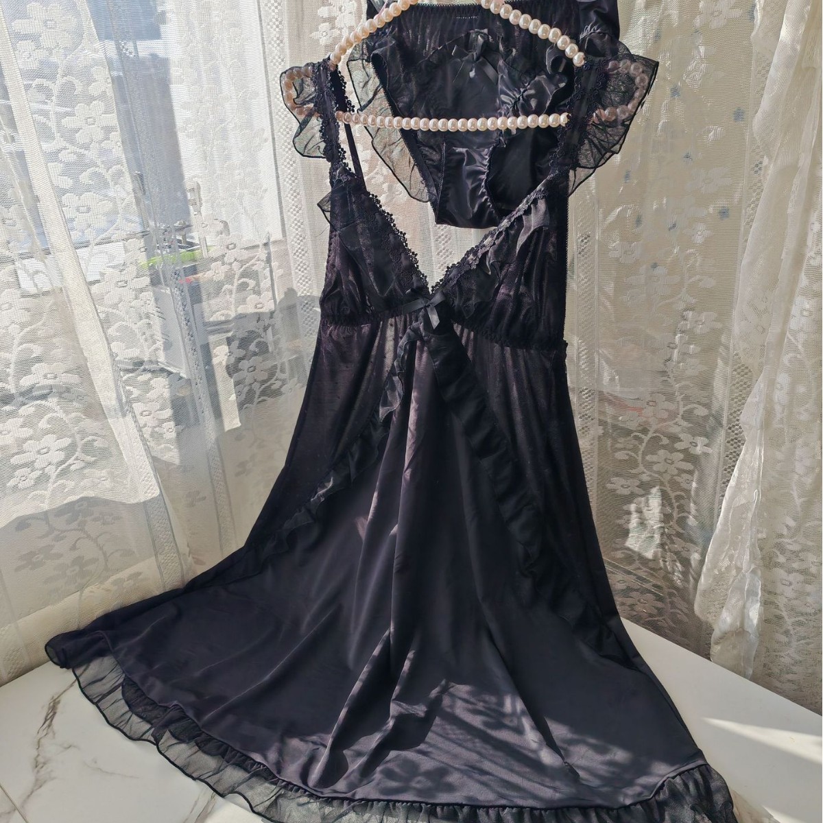 Damski czarny komplet nocny z  – Spaghetti Strap Dress recenzja i cena